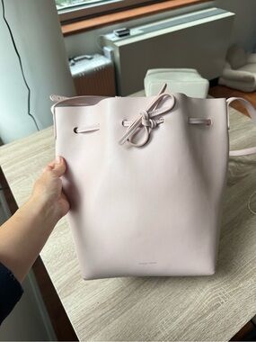 Mansur Gavriel Pale Pink Leather Drawstring Bucket Bag